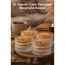 Nandy Home El Yapımı Cam, 4'lü Set Yuvarlak Magnolia Kasesi - Modern Çizgili Tatlı ve Sunum Kasesi