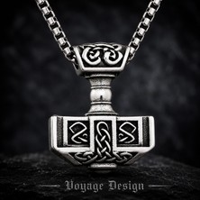 Voyage Accessory 316L Paslanmaz Çelik 3 mm Box Zincirli Mjolnir Viking Thor Çekici Kolye