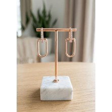 Attaleia Shop Rose Gold Kaplama Taşlı Modern Geometrik Oval Halka Kadın Küpe