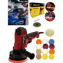 Pro Müller Alman Wax Motor Korumalı Metal Şanzıman Devir Ayarlı Zımpra Pasta Cila Polisaj Makinesi 15 Pcs Set