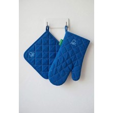 United Colors Of Benetton BE-28455-BL  %100 Pamuk Mavi Düz 17*30 Cm-20*20 cm (Eldiven ve Tutaç)  Mutfak Seti