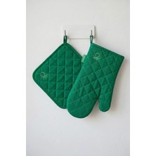 United Colors Of Benetton BE-28455-GR  %100 Pamuk Yeşil Düz 17*30 Cm-20*20 cm (Eldiven ve Tutaç)  Mutfak Seti