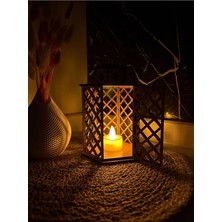 Simidil Design Simay Dekoratif Ahşap Büyük Boy Geometrik Mumluk -Tealight Mumluk Şamdan- 21 cm
