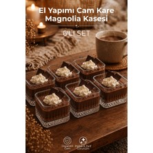 Nandy Home El Yapımı Cam, 6'lı Set Kare Magnolia Kasesi - Modern Çizgili Tatlı ve Sunum Kasesi