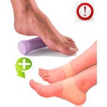H.T SAĞLIK H.t Sağlık 14 cm Ayak Masaj Silindiri + Sililkon Topuk Çorabı , Plantar Fasiya Silindiri, Topuk Çatlağı ve Kas Gevşetme Bakımı