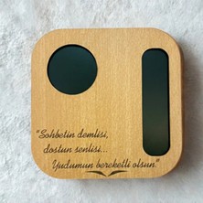 Simidil Design Dostluk Temalı 6’lı Ahşap Kahve Altlığı Sunum Tabağı Seti - Kayın & Yeşil Çift Katmanlı 14X14 cm