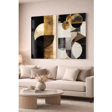 Zevahir Mobilya Dekorasyon Siyah ve Gold Geometrik Modern 2'li Dekoratif Cam Tablo Seti - Ofis ve Ev Tablosu