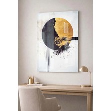 Siyah ve Gold Dairesel Soyut Modern Dekoratif Temperli Cam Tablo - Iş , Ev ve Okul Tablosu
