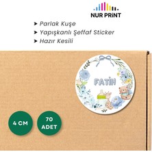 Nur Print Kişiye-Isme Özel Yuvarlak Erkek Bebek Etiketi, Yapışkanlı Parlak Kuşe Kağıt Sticker, Hoşgeldin Bebek, Doğum Günü