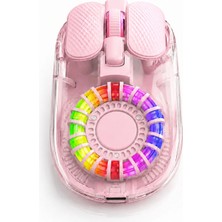 Zilvana Pembe Şeffaf Rgb Işıklı Type-C Şarjlı Kablosuz Mouse