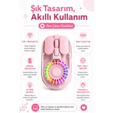Zilvana Pembe Şeffaf Rgb Işıklı Type-C Şarjlı Kablosuz Mouse