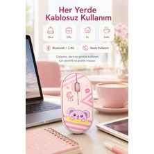 Zilvana Çift Mod Bluetooth 2.4g Kablosuz Pembe Desenli Sessiz Optik Mouse