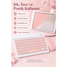 Zilvana Ultra Ince Bluetooth Pembe Klavye Mouse Seti Tablet & Laptop Için