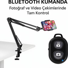 Smayling Üstten Çekim Telefon Standı Bluetooth Kumandalı, 360° Ayarlanabilir Masaüstü Süspansiyonlu Telefon Tutucu, Yayıncı ve Içerik Üretici Standı, Vlog, Canlı Yayın ve Video Çekim Aksesuarı