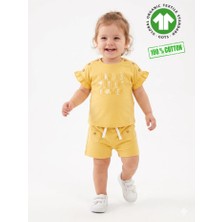 Kids Kingdom Pamuklu Organik Özel Seri Ahşap Düğme Detaylı Kız Bebek 2li Takım