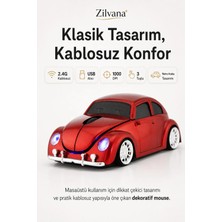 Zilvana Klasik Kırmızı Beetle Vosvos Tasarımlı 2.4g Kablosuz Mouse USB Alıcılı Kırmızı Araba Şeklinde Optik Mouse