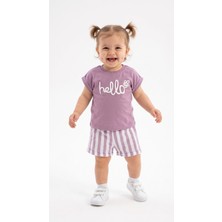 Kids Kingdom Pamuklu Organik Kumaş Müslin Şort Detaylı  2li Kız Bebek Takım