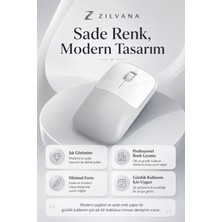 Zilvana Şarjlı Kablosuz Gri Mouse Bluetooth + 2.4g Çift Modlu Type-C Şarjlı Sessiz Tuşlu Ergonomik Optik 1200/1600 Dpı Taşınabilir Mouse