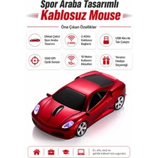 Zilvana Spor Araba Tasarımlı Kırmızı Kablosuz Mouse USB Dongle Alıcılı