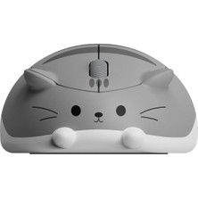 Zilvana Sevimli Kedi Tasarımlı Kablosuz Bluetooth Gri Mouse (Taşıma Kılıfı Hediye)