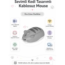 Zilvana Sevimli Kedi Tasarımlı Kablosuz Bluetooth Gri Mouse (Taşıma Kılıfı Hediye)
