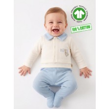 Kids Kingdom Pamuklu  Ayıcık Detaylı Çıtçıtlı Bebe Yaka Erkek Bebek Tulum