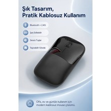 Zilvana Şarjlı Kablosuz Siyah Mouse Bluetooth + 2.4g Çift Modlu Type-C Şarjlı Sessiz Tuşlu Ergonomik Optik 1200/1600 Dpı Taşınabilir Mouse