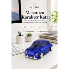 Zilvana Klasik Mavi Beetle Vosvos Tasarımlı 2.4g Kablosuz Mouse USB Alıcılı Kırmızı Araba Şeklinde Optik Mouse