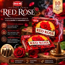 İki Yedi Konsept Hem Red Rose 10 Adet Konik Tütsü Kırmızı Gül Kokulu Romantik Çiçeksi Aroma Koku