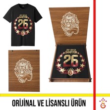 Galatasaray Lisanslı 2026 Şampiyonluğu Siyah T-Shirt Aslan Ahşap Kutulu
