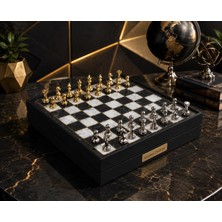 Elifeshop Kişiye Özel Lüks Metal Satranç Takımı Mermer Desenli Sandıklı Premium Oyun Seti 20 Cm. Klasik Figür