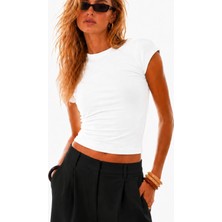 Ghassy Co. Kadın Basic Crop Bisiklet Yaka Slim Fit Esnek Kumaş Günlük Şık Yazlık Penye Spor Tişört