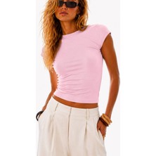 Ghassy Co. Kadın Basic Crop Bisiklet Yaka Slim Fit Esnek Kumaş Günlük Şık Yazlık Penye Spor Tişört