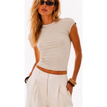 Ghassy Co. Kadın Basic Crop Bisiklet Yaka Slim Fit Esnek Kumaş Günlük Şık Yazlık Penye Spor Tişört