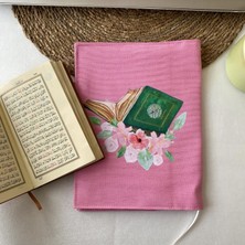 Pembe Hafız Boy Kur\'nı_ı Kerim ve Kitap Kılıfı-Sağdan Açılır-Su Itici Özellikli -Organizer Kılıf -21*16 Cm-