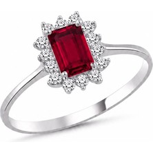 La Mia Felicita 925 Ayar Gümüş Yakut Renk Baget Taşlı Pırlanta Montür Rodyum Kaplama Kadın Yüzük – Ruby Elegance