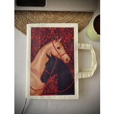 Ekru Duttdikim At Baskılı Kitap Çantası -  Dak Kumaş - 17X24 cm Standart Boy Kitçan-Su Itici Kumaş
