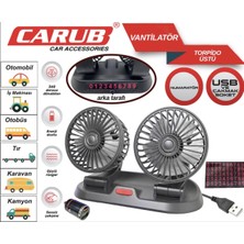 Carub Vantilatör Torpido Üstü USB Çift Kafa + Parkmatik Ev Ofis Vantilatör