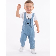 Kids Kingdom Pamuklu Kulak Detaylı Yumuşak Kot 2li Erkek Bebek Salopet Takım