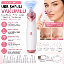 Neler Geldi Neler 5 Başlıklı Şarjlı Vakumlu Siyah Nokta Akne Sivilce Clean Yüz Cilt Temizleme Bakım Cihazı Aleti Vakum