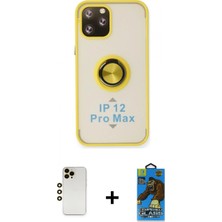 Marsilyan™- iPhone 12 Pro Max Kılıf Yörünge Çizgi - Siyah 18D Cam Ekran Koruyucu + Shine Kamera Lens - Gd