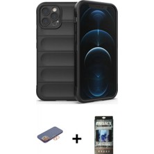 Marsilyan™- iPhone 12 Pro Kılıf Atlas Koleksiyonu - Siyah 34D Hayalet Izgaralı Cam + Renkli Kamera Lens Koruma Cam - Tu