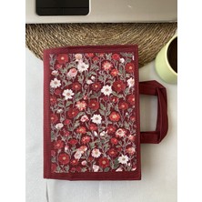 Bordo Kitçan 17X24 cm Standart Boy Kitap Çantası - Koruyucu Iç Astarlı -Çiçek Duvarı