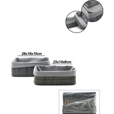 Marsilyan Gri 2 Boy D.dörtgen Bambu Kenar Organizer Sepet Ahşap Altlık - Bezli 25X14-28X18CM (4887)