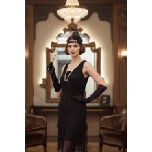 Zurafa Shop Büyük Gatsby Charleston Kostüm Aksesuar Seti - Tüy Saç Bandı Uzun Eldiven ve Tutucu