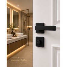 Bsm Akbaş Grup Mat Siyah Kare Rozetli Wc Kapı Kolu | Wc Kilitli | Modern Tasarım | Dayanıklı Metal Gövde