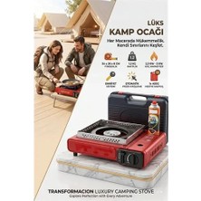 Uravas Store Çantalı Kirmizi Portatif Kamp Ocağı + 1 x Kartuş  Piknik Ocağı Otomatik Ateşlemeli 723183