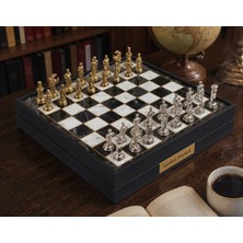 Elifeshop Kişiye Özel Osmanlı Bizans Temalı Lüks Metal Satranç Takımı 20CM Sandıklı Mermer Desenli Premium Set