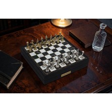 Elifeshop Kişiye Özel Pegasus Figürlü Lüks Metal Satranç Takımı Mermer Desenli Sandıklı 20 Cm. Premium Set