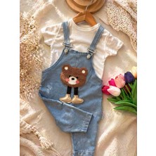 Baby Buu Ayı Nakışlı %100 Pamuk Tişörtlü 2 Li Salopet Bebek Takım